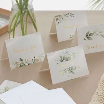 Elegant Gold Foil Greenery Thank You Cards Set