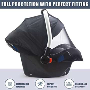 Baby Mosquito Net for Infant Car Seats,Infant Stroller and Bassinets, Carrier,Breathable with Elastic Netting for Easy Fitting, Portable Durable & Long Lasting Infant Insect Shield Netting (Black