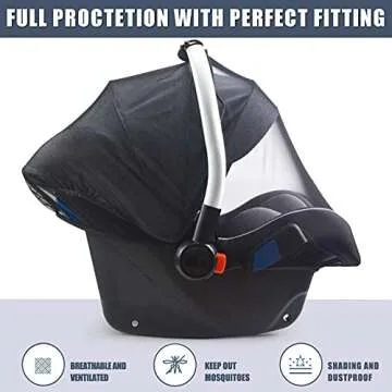 Baby Mosquito Net for Infant Car Seats,Infant Stroller and Bassinets, Carrier,Breathable with Elastic Netting for Easy Fitting, Portable Durable & Long Lasting Infant Insect Shield Netting (Black