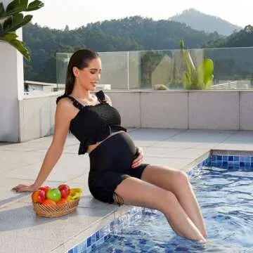 Bhome Maternity Swim Bottoms Stylish High Waisted Swimsuit