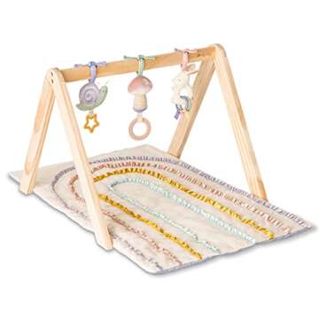 Itzy Ritzy Baby Activity Gym with Quilted Play Mat and 3 Removable Toys - Premium Wooden Baby Gym for Infant Play, Includes Playmat and 3 Coordinating Toys (Pastel Rainbow)