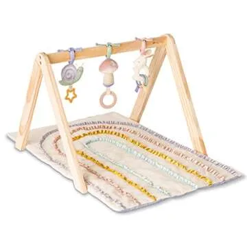 Itzy Ritzy Baby Activity Gym with Quilted Play Mat and 3 Removable Toys - Premium Wooden Baby Gym for Infant Play, Includes Playmat and 3 Coordinating Toys (Pastel Rainbow)