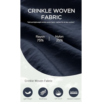 ODODOS Women's Wide Leg Pants with Pockets Crinkle Comfy High Waist Pull-On Lounge Casual Pants, 29" Inseam, Dark Blue, Medium