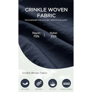 ODODOS Women's Wide Leg Pants with Pockets Crinkle Comfy High Waist Pull-On Lounge Casual Pants, 29" Inseam, Dark Blue, Medium