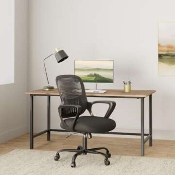 Sweetcrispy, Ergonomic Home, Computer Comfortable Armrests, Mesh Wheels, Office Desk, Mid-Back Task Chair with Lumbar Support, Black