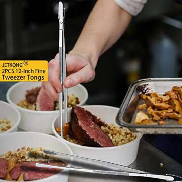 JETKONG 2 Pcs 12-Inch Kitchen Tweezers Fine Tweezer Tongs, Extra-Long Stainless Steel Cooking Tweeze...