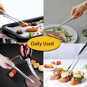 JETKONG 2 Pcs 12-Inch Kitchen Tweezers Fine Tweezer Tongs, Extra-Long Stainless Steel Cooking Tweezers (Silver)