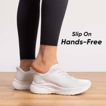 ALLSWIFIT Women's Slip on Walking Shoes Tennis Lightweight Gym Sneakers ActiveFlow Workout Breathable Hands-Free Cross Trainer Comfortable Fashion Sneakers,Size 8.5,White,SARR029W
