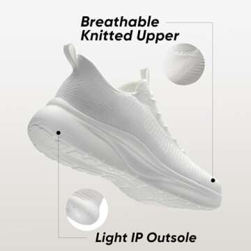 ALLSWIFIT Women's Slip on Walking Shoes Tennis Lightweight Gym Sneakers ActiveFlow Workout Breathable Hands-Free Cross Trainer Comfortable Fashion Sneakers,Size 8.5,White,SARR029W