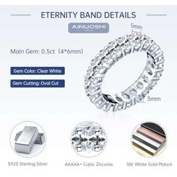 AINUOSHI Oval Cut Silver Engagement Ring for Women