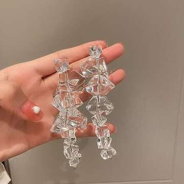 Unique Long Dangle Ice Cube Earrings for Women
