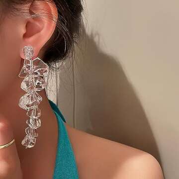 Unique Long Dangle Ice Cube Earrings for Women
