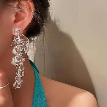 Unique Long Dangle Ice Cube Earrings for Women