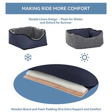 A 4 Pet Dog Car Seat for Small Dogs, 15 Inch Puppy Dog Booster Car Seat, Elevated Dog Car Bed with Seat Belt and Pocket for Front and Back Car Seat - Dark Blue, Small