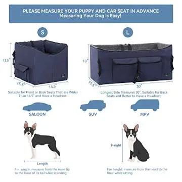 A 4 Pet Dog Car Seat for Small Dogs, 15 Inch Puppy Dog Booster Car Seat, Elevated Dog Car Bed with Seat Belt and Pocket for Front and Back Car Seat - Dark Blue, Small