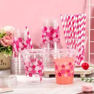 JarThenaAMCS Retro Boho Flower Cups Set for Parties