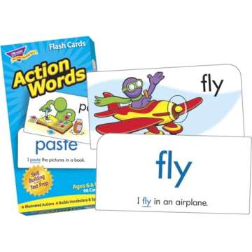 Trend Enterprises: Action Words Skill Drill Flash Cards, Great for Skill Building and Test Prep, Illustrated Actions, Build Vocabulary & Spelling, 96 Cards Included, for Ages 6 and Up