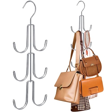 2Pack Purse Hanger Organizer for Closet Handbag Silver Metal Holder, Hanging Closet Organization Sto...