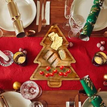 Acacia Wood Christmas Tree Tray Gift Ideas Decorative Xmas Platters Serving Dish Wooden Snack Charcu...