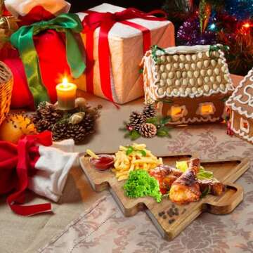 Acacia Wood Christmas Tree Tray for Festive Entertaining
