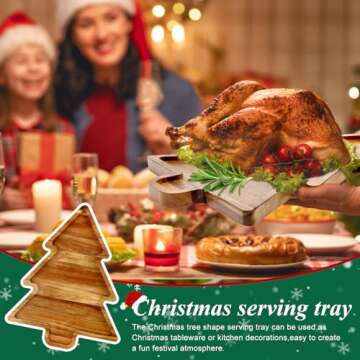 Acacia Wood Christmas Tree Tray for Festive Entertaining