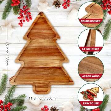 Acacia Wood Christmas Tree Tray for Festive Entertaining