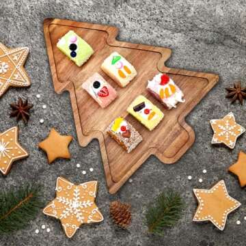 Acacia Wood Christmas Tree Tray for Festive Entertaining