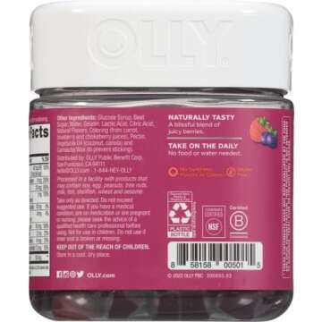 OLLY Perfect Women's Multivitamin Gummy Supplement, with Biotin & Folic Acid, Blissful Berry, 90 count (45 Day Supply)