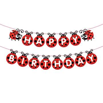 Ladybug Birthday Party Supplies Ladybug Birthday Banner, Cute Ladybird Bday Bunting Sign Ladybird Ha...