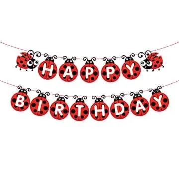 Ladybug Birthday Party Supplies Ladybug Birthday Banner, Cute Ladybird Bday Bunting Sign Ladybird Ha...