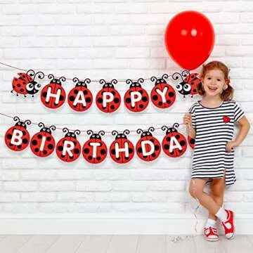 Ladybug Birthday Party Supplies Ladybug Birthday Banner, Cute Ladybird Bday Bunting Sign Ladybird Happy Birthday Banner for Ladybeetle Themed/Insect Theme Baby Shower Decorations