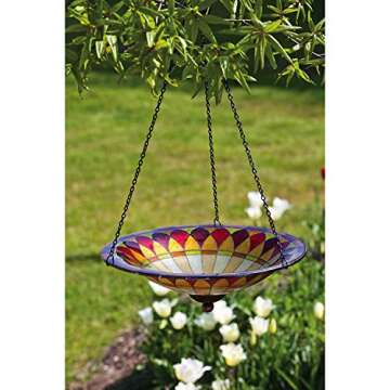 Evergreen Colorful Hanging Glass Birdbath (Tiffany)