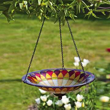 Evergreen Colorful Hanging Glass Birdbath (Tiffany)