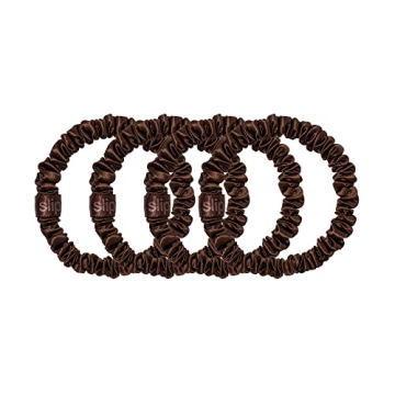 Luxurious Slip Silk Skinny Hair Scrunchies Set - Dark Brown