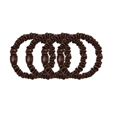 Luxurious Slip Silk Skinny Hair Scrunchies Set - Dark Brown