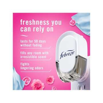 Febreze Plug In Air Freshener, Odor-Fighting Scented Oil Starter Kit, Air Fresheners for Home and Bathroom and Kitchen, Long Lasting for Strong Odors, Downy April Fresh Scent, Warmer + 2 Refill