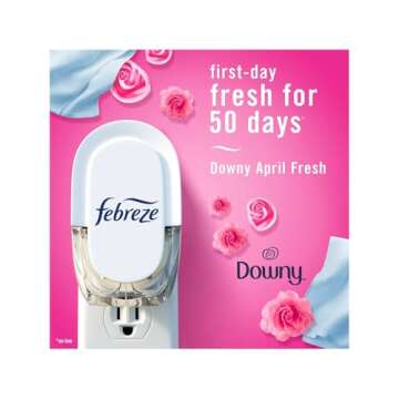 Febreze Plug In Air Freshener, Odor-Fighting Scented Oil Starter Kit, Air Fresheners for Home and Bathroom and Kitchen, Long Lasting for Strong Odors, Downy April Fresh Scent, Warmer + 2 Refill