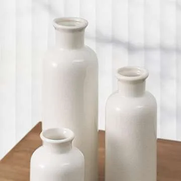TIMEYARD White Ceramic Vases Set of 3, Modern Farmhouse Vases for Flowers, Rustic Home Decor, Decorative Vintage Vase Set for Table, Cabinet, Hallway, Living Room, Entryway