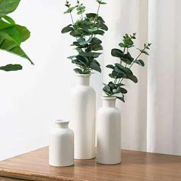 TIMEYARD White Ceramic Vases Set of 3, Modern Farmhouse Vases for Flowers, Rustic Home Decor, Decorative Vintage Vase Set for Table, Cabinet, Hallway, Living Room, Entryway