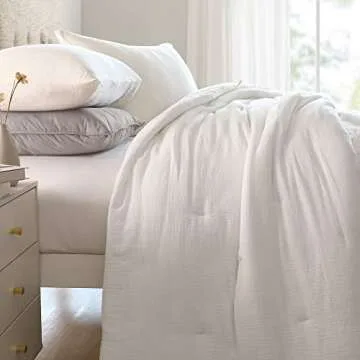 HOMBYS 100% Cotton Muslin Comforter Oversized King 120x120, Lightweight and Breathable Down Alternative Comforter,Soft Gauze Summer Bed Comforter, Off White Reversible Fluffy Duvet Insert