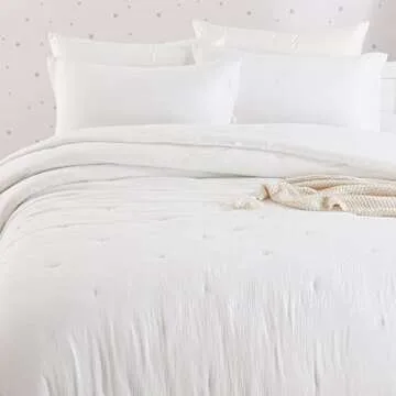 HOMBYS 100% Cotton Muslin Comforter Oversized King 120x120, Lightweight and Breathable Down Alternative Comforter,Soft Gauze Summer Bed Comforter, Off White Reversible Fluffy Duvet Insert