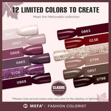 MEFA Gel Nail Polish Set, 12 Colors Burgundy Red Gel Polish Set Champagne Gold Glitter Nail Polish G...