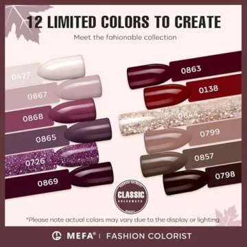 MEFA Gel Nail Polish Set, 12 Colors Burgundy Red Gel Polish Set Champagne Gold Glitter Nail Polish G...