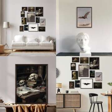 KBKBART Dark Academia Decor, Gothic Home Decor, Vintage Dark Moody Decor Wall Art Prints for Wall, Witchy Posters for Room Aesthetic, Victorian Goth Painting for Halloween Dorm Gallery Bathroom Decor-UNFRAMED