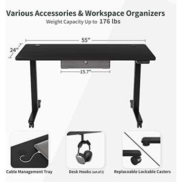 FEZIBO 55x 24 Inches Standing Desk with Drawer, Adjustable Height Electric Stand up Desk with Storage, Sit Stand Home Office Desk, Ergonomic Computer Desk, Black