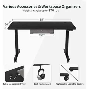 FEZIBO 55x 24 Inches Standing Desk with Drawer, Adjustable Height Electric Stand up Desk with Storage, Sit Stand Home Office Desk, Ergonomic Computer Desk, Black