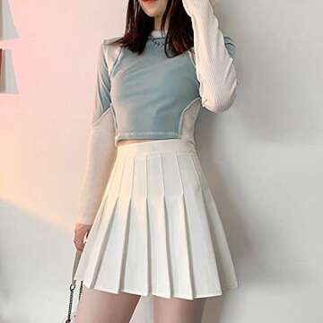 Basic High Waisted Athletic Pleated Skirts with Shorts Tennis Skirt Casual Golf Skater Workout Skirts for Womens Girls White