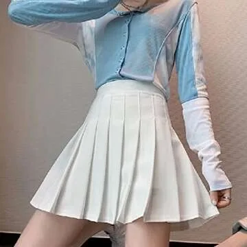 Basic High Waisted Athletic Pleated Skirts with Shorts Tennis Skirt Casual Golf Skater Workout Skirts for Womens Girls White