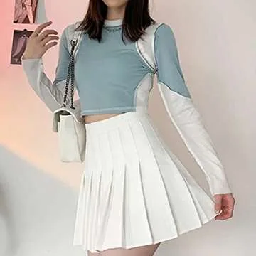 Basic High Waisted Athletic Pleated Skirts with Shorts Tennis Skirt Casual Golf Skater Workout Skirts for Womens Girls White