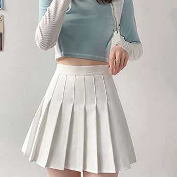 Basic High Waisted Athletic Pleated Skirts with Shorts Tennis Skirt Casual Golf Skater Workout Skirts for Womens Girls White